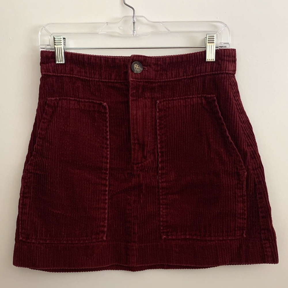 Red Corduroy Mini Skirt